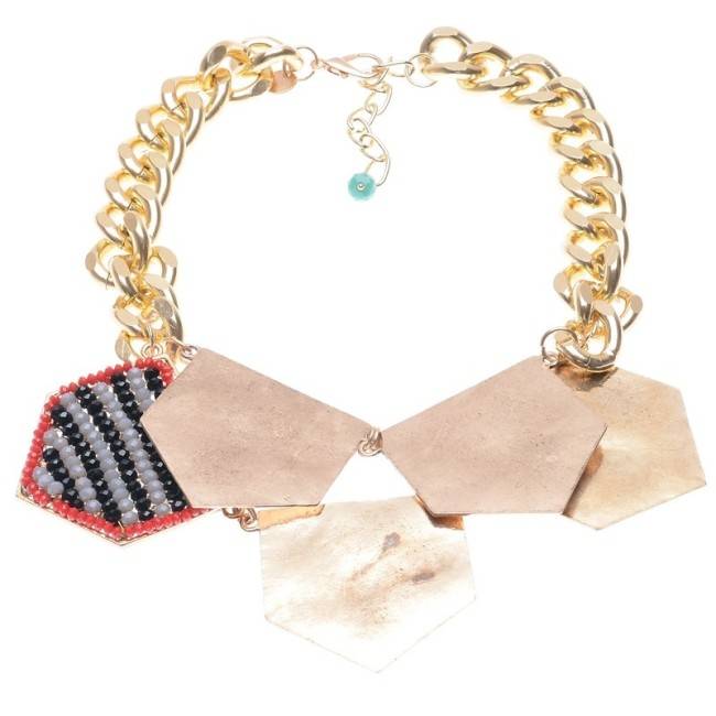 METAL SHORT NECKLACE WITH FACETED BEADS