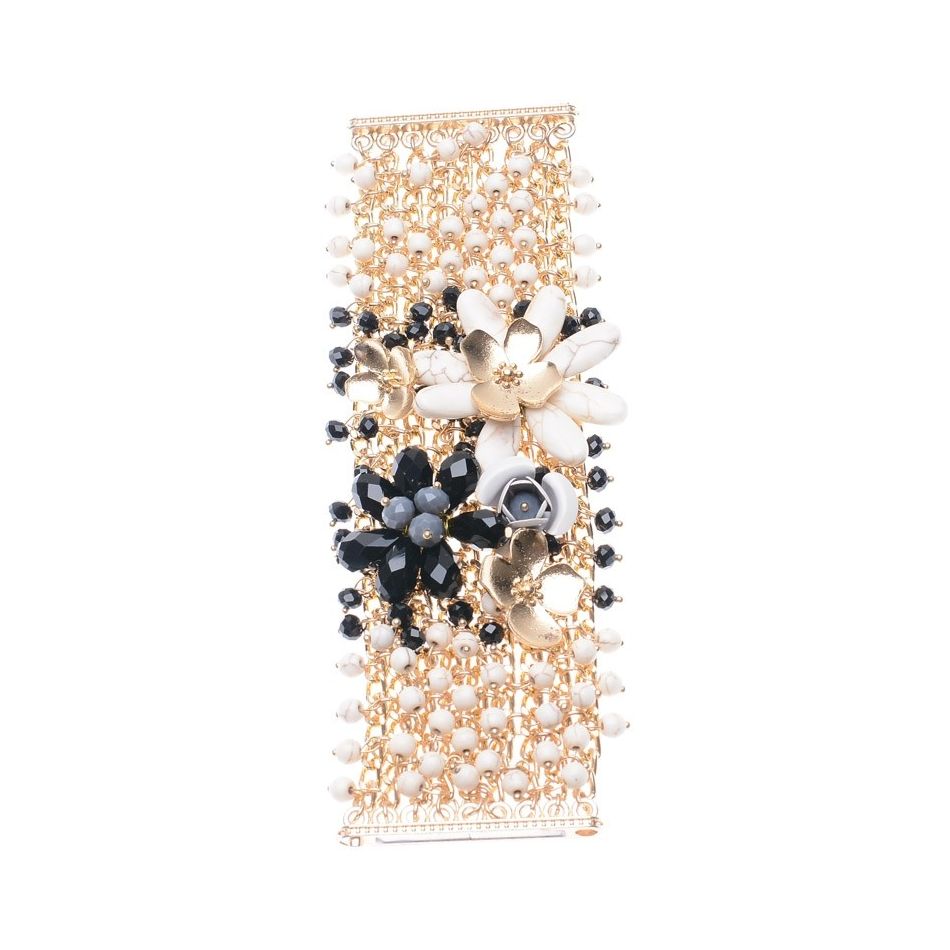 PULSERA CADENAS FLORES METAL CRISTALES