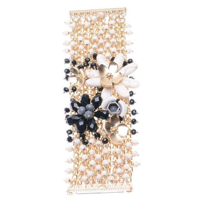 PULSERA CADENAS FLORES METAL CRISTALES