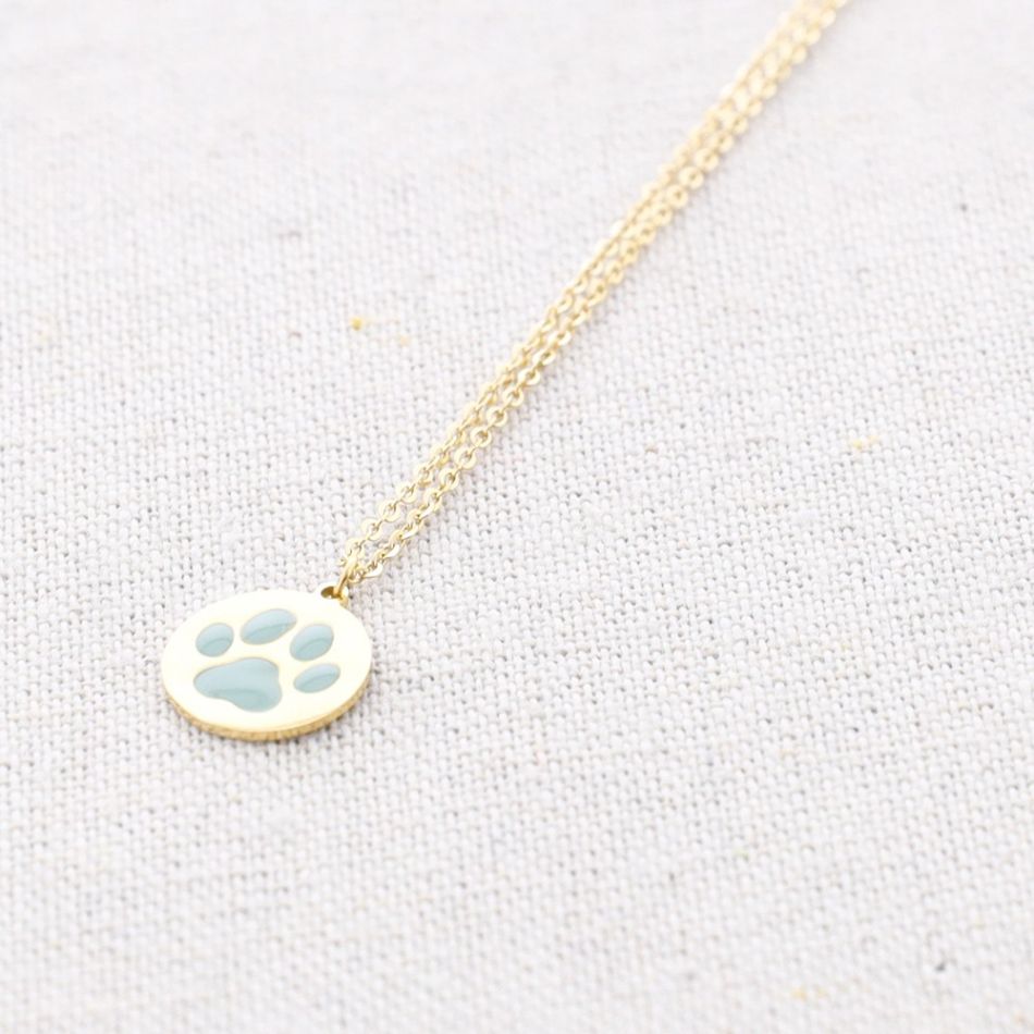 ENAMEL FOOTPRINT PENDANT STEEL SHORT NECKLACE