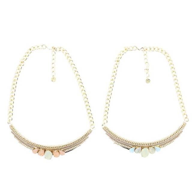 HALF MOON SHORT NECKLACE WITH BEADS CHAIN