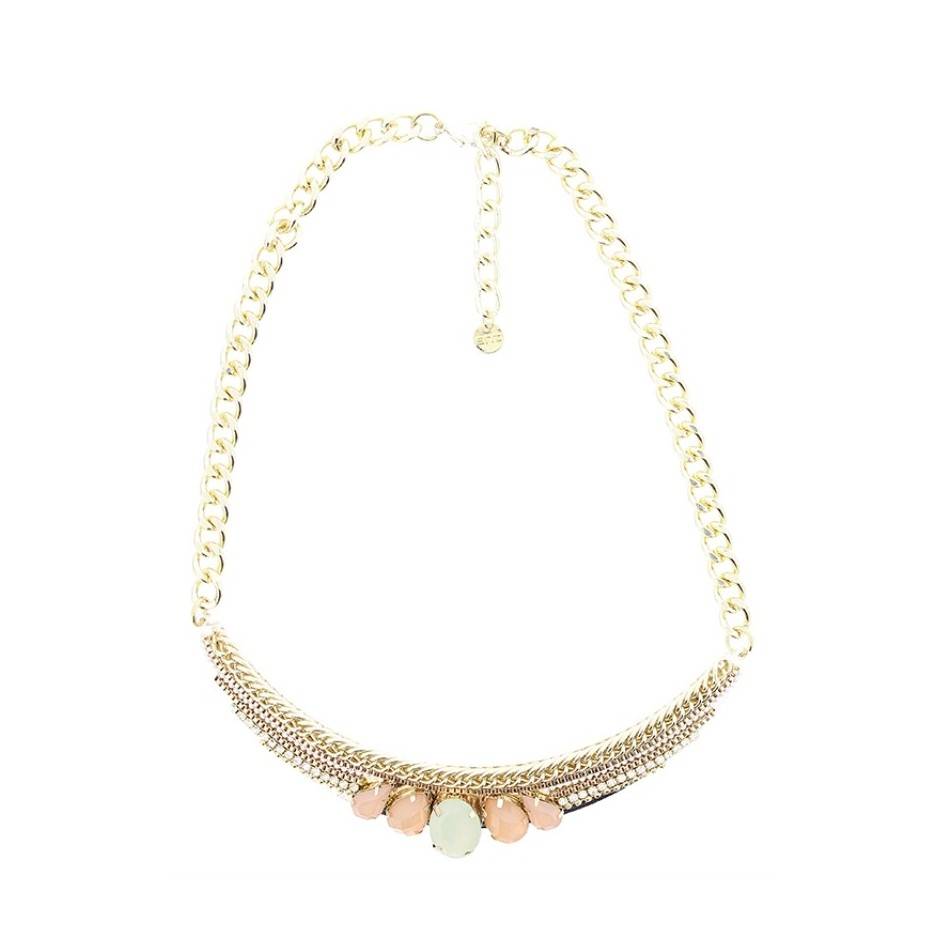 HALF MOON SHORT NECKLACE WITH BEADS CHAIN