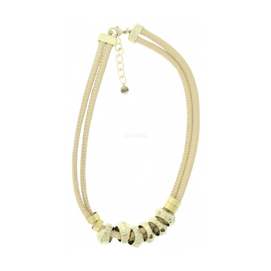 LEATHER SHORT NECKLACE WITH METAL BEADS
