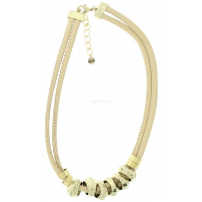 LEATHER SHORT NECKLACE WITH METAL BEADS
