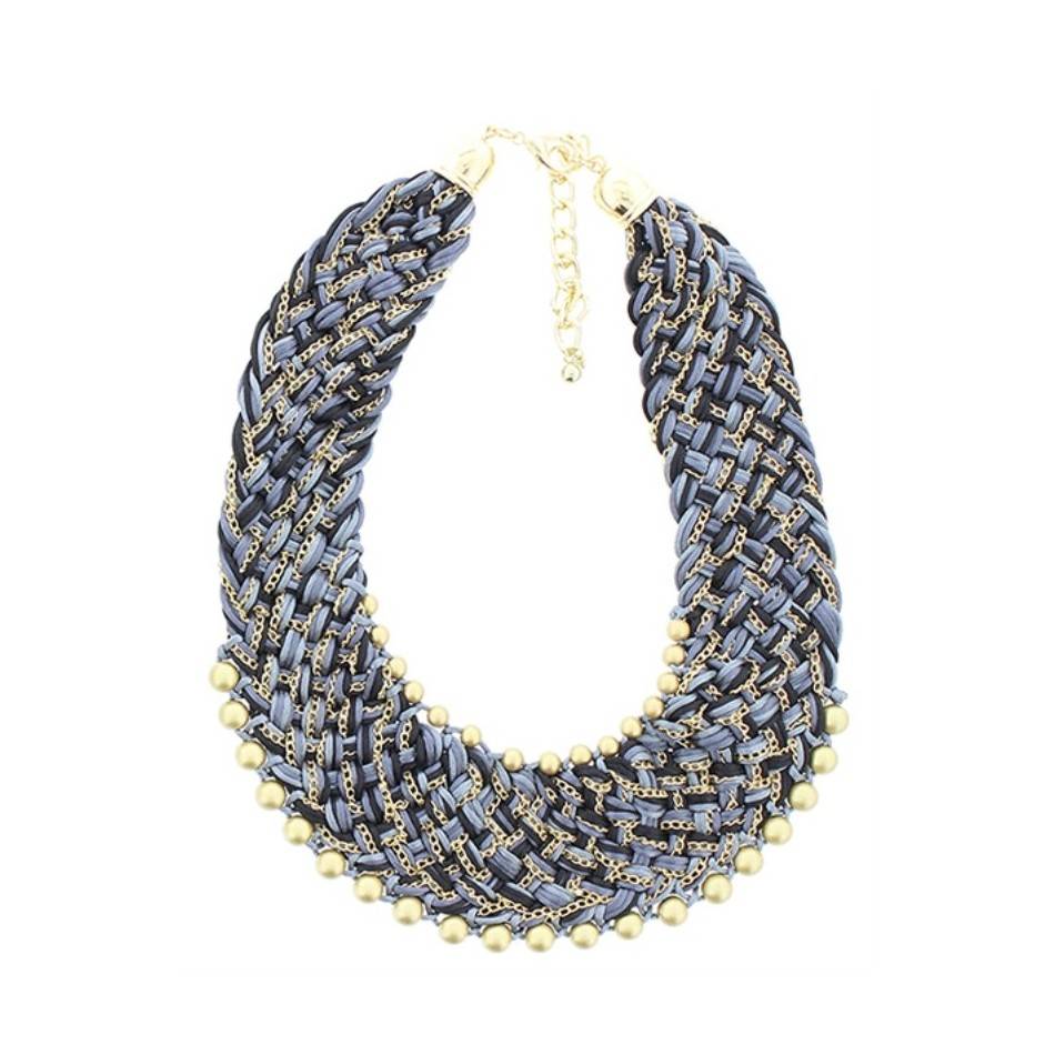BRAIDED SHORT NECKLACE WITH BEADS