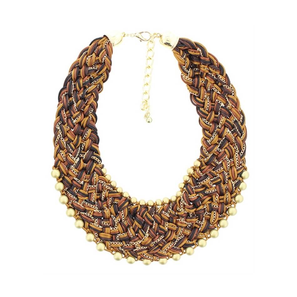 BRAIDED SHORT NECKLACE WITH BEADS