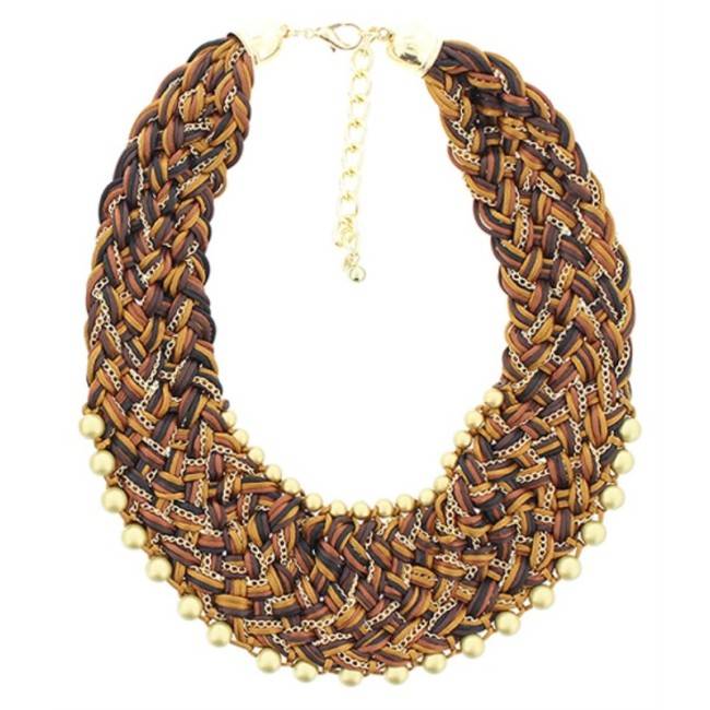 BRAIDED SHORT NECKLACE WITH BEADS