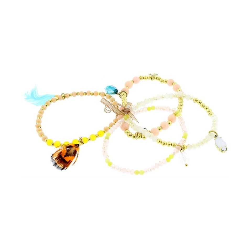 PULSERA 4 TIRAS CUENTAS METAL PIEDRAS
