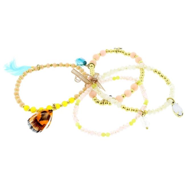 BRACELET 4 STRIPS METAL STONE BEADS