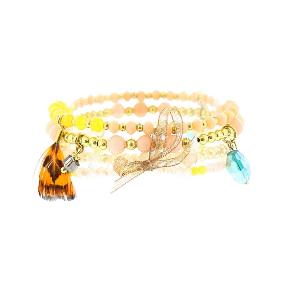 PULSERA 4 TIRAS CUENTAS METAL PIEDRAS