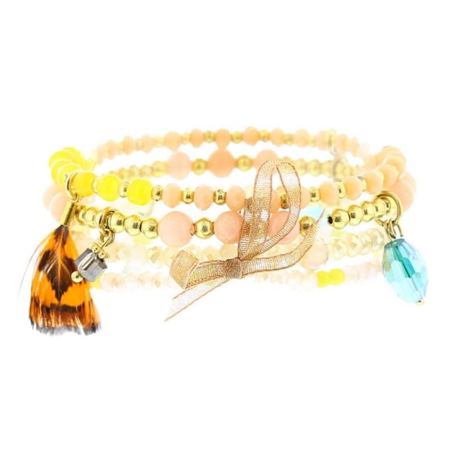 BRACELET 4 STRIPS METAL STONE BEADS
