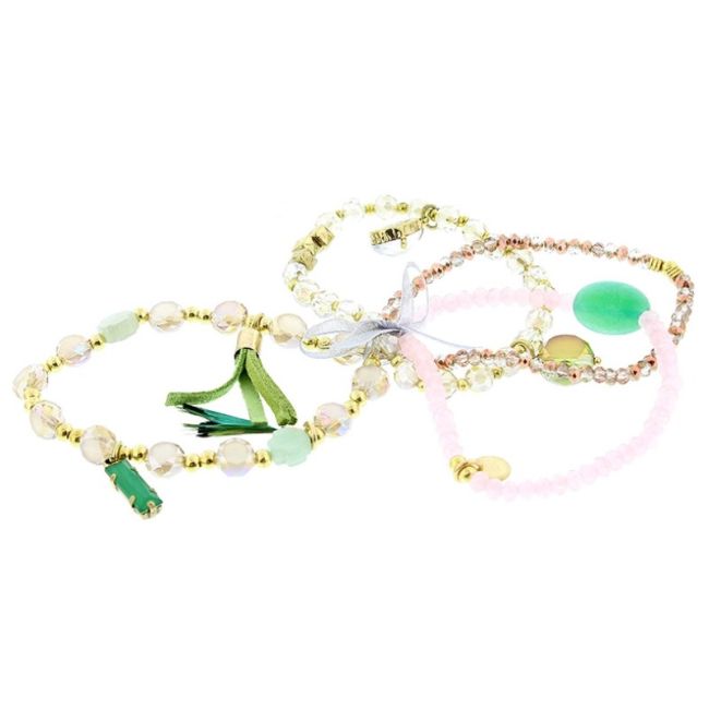 BRACELET 4 STRIPS METAL STONE BEADS