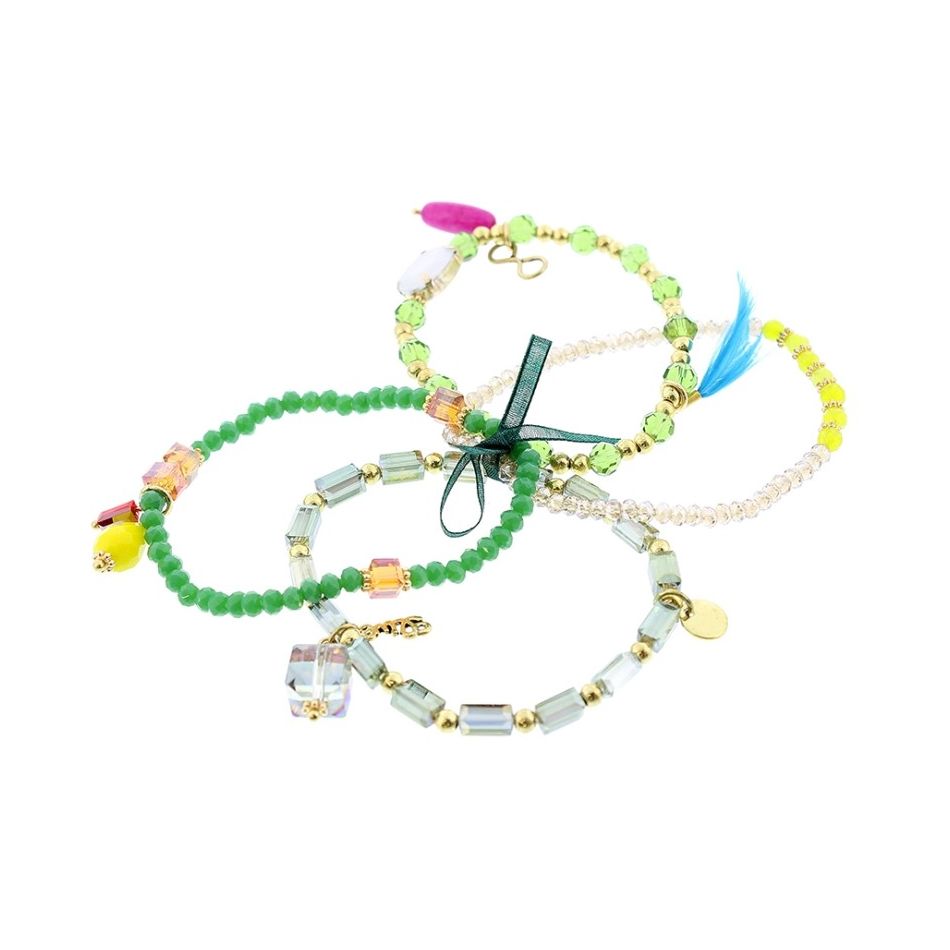 BRACELET 4 STRIPS METAL CRYSTALS BEADS