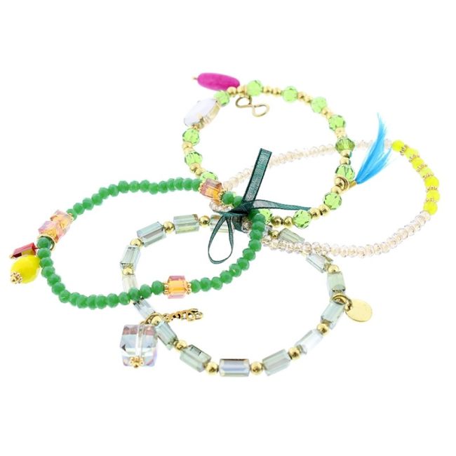 BRACELET 4 STRIPS METAL CRYSTALS BEADS