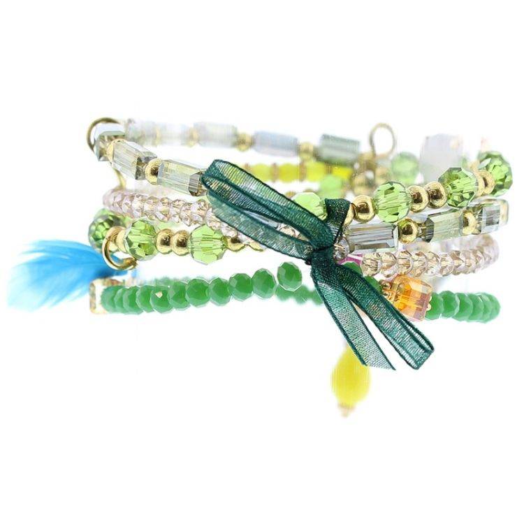 BRACELET 4 STRIPS METAL CRYSTALS BEADS