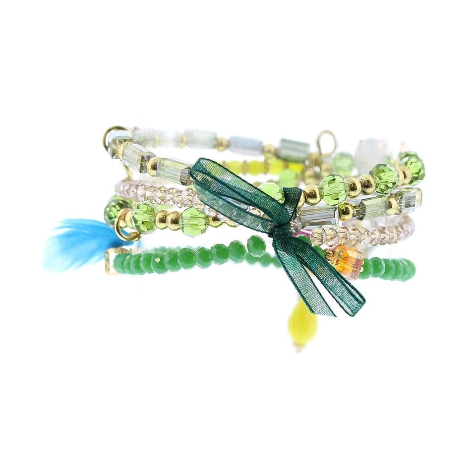 PULSERA 4 TIRAS CUENTAS METAL CRISTALES