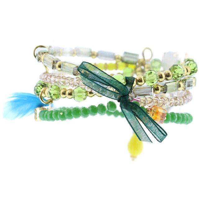 BRACELET 4 STRIPS METAL CRYSTALS BEADS