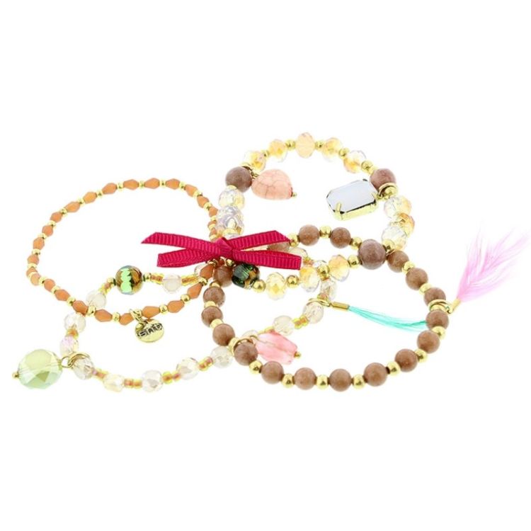 BRACELET 4 STRIPS METAL STONE BEADS 2