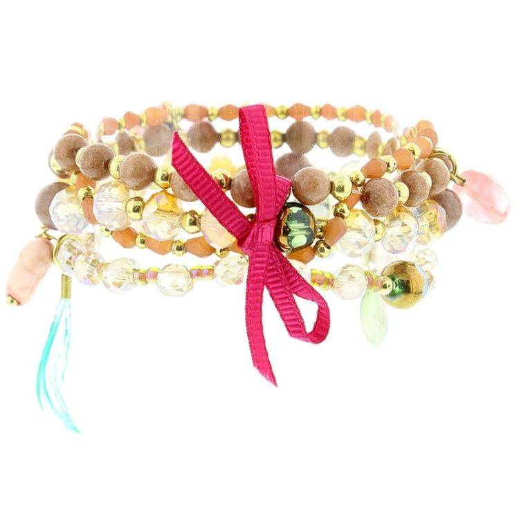 PULSERA 4 TIRAS CUENTAS METAL PIEDRAS