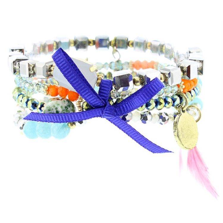 PULSERA 4 TIRAS CUENTAS METAL PIEDRAS