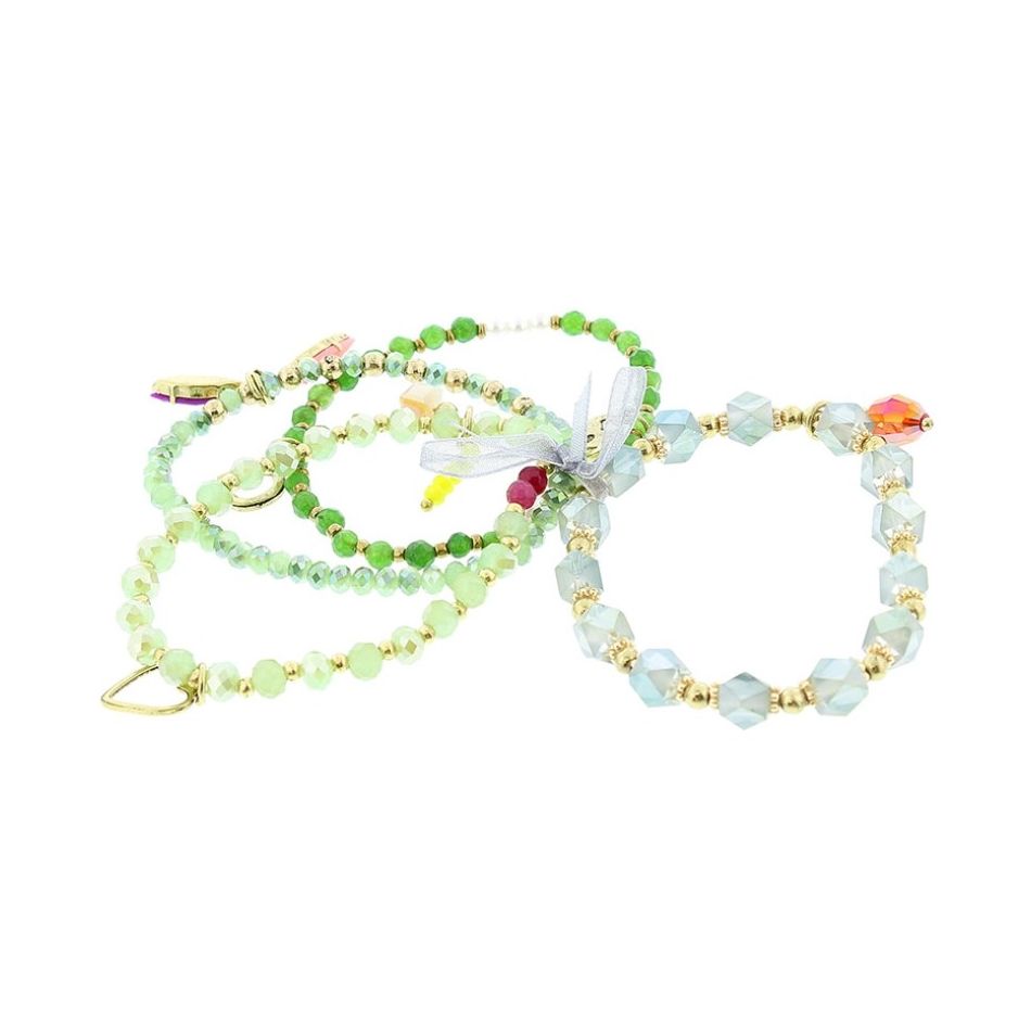 BRACELET 4 STRIPS METAL STONE BEADS