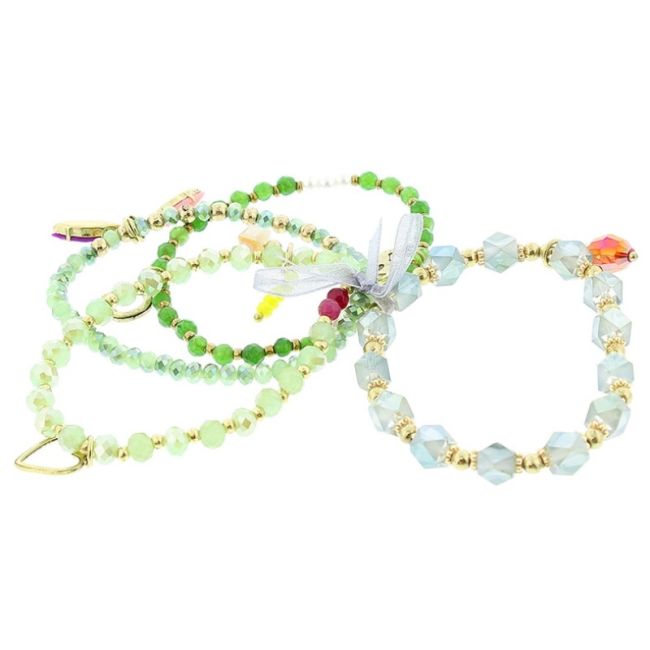 BRACELET 4 STRIPS METAL STONE BEADS