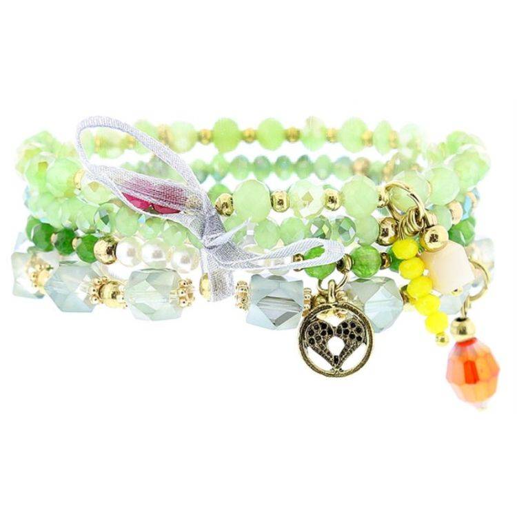 PULSERA 4 TIRAS CUENTAS METAL PIEDRAS