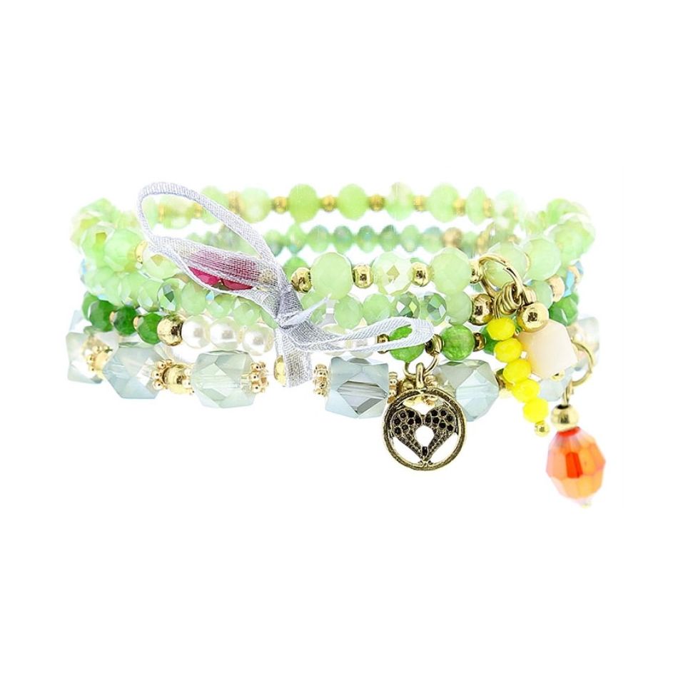 BRACELET 4 STRIPS METAL STONE BEADS
