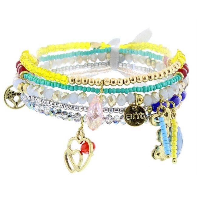 PULSERA 4 TIRAS CUENTAS METAL PIEDRAS