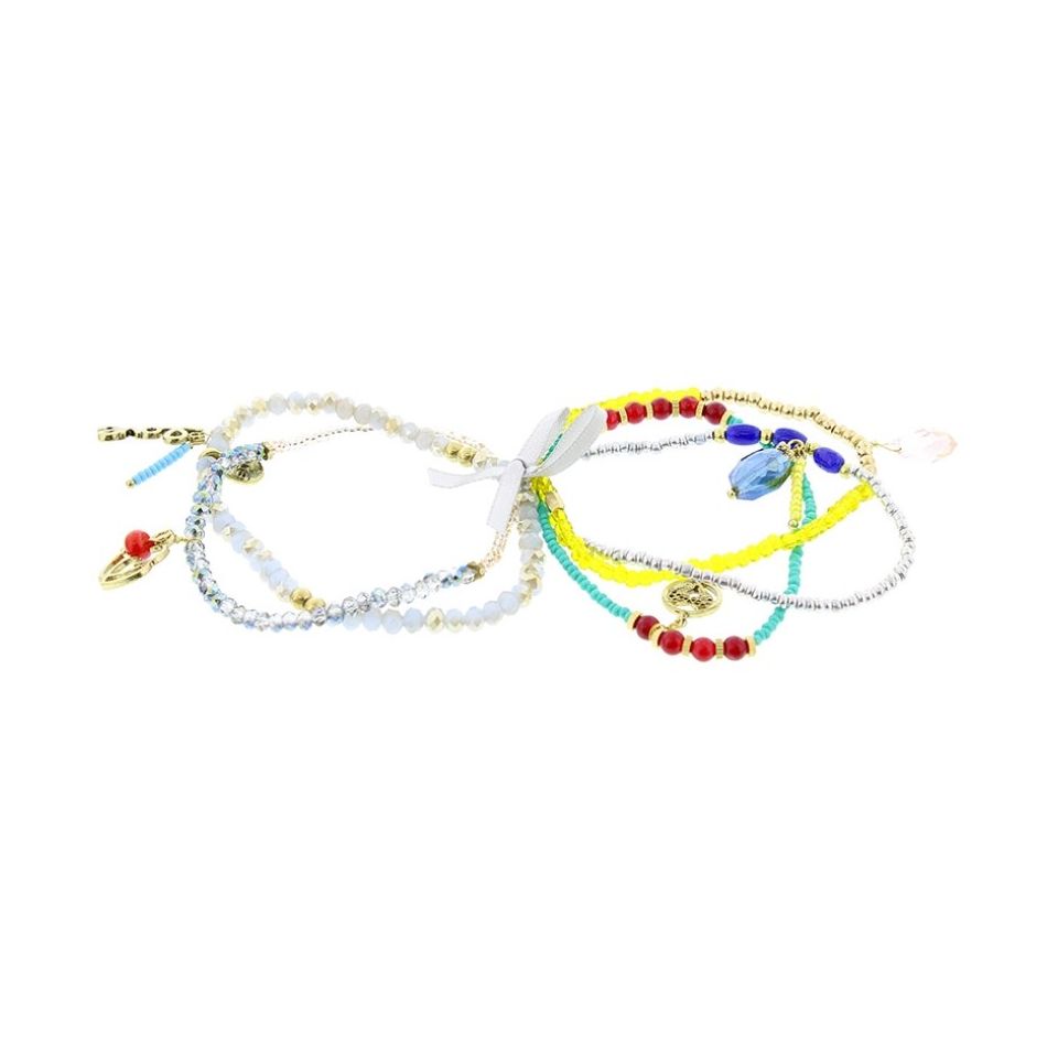 PULSERA 4 TIRAS CUENTAS METAL PIEDRAS