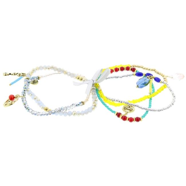 PULSERA 4 TIRAS CUENTAS METAL PIEDRAS