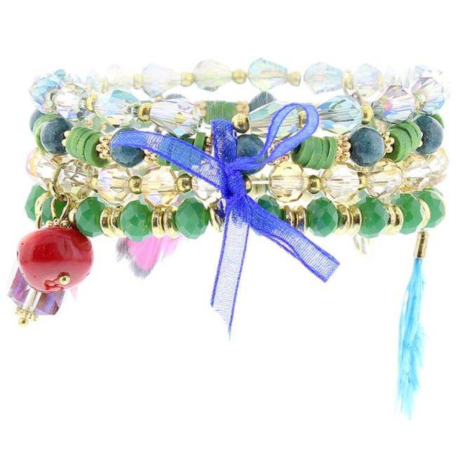 BRACELET 4 STRIPS METAL STONE BEADS