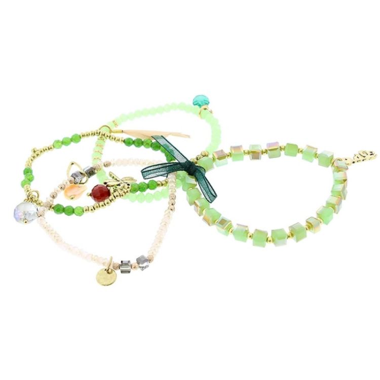 BRACELET 4 STRIPS METAL STONE BEADS 2
