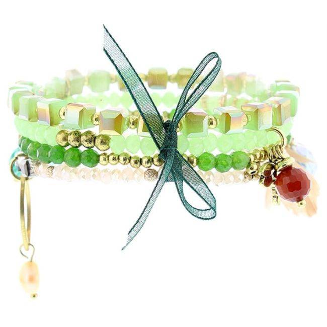 BRACELET 4 STRIPS METAL STONE BEADS
