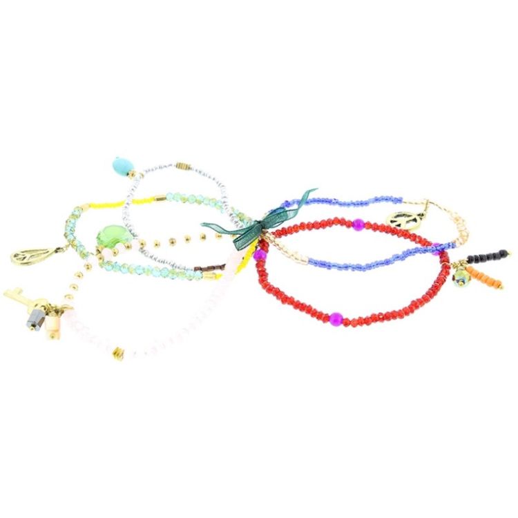 BRACELET 4 STRIPS METAL STONE BEADS 2