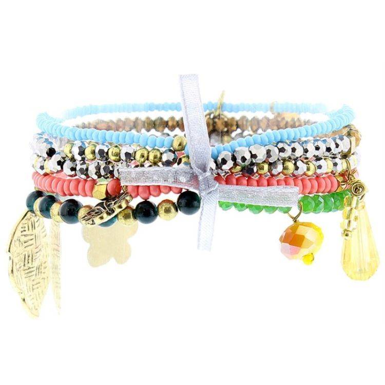 PULSERA 4 TIRAS CUENTAS METAL PIEDRAS
