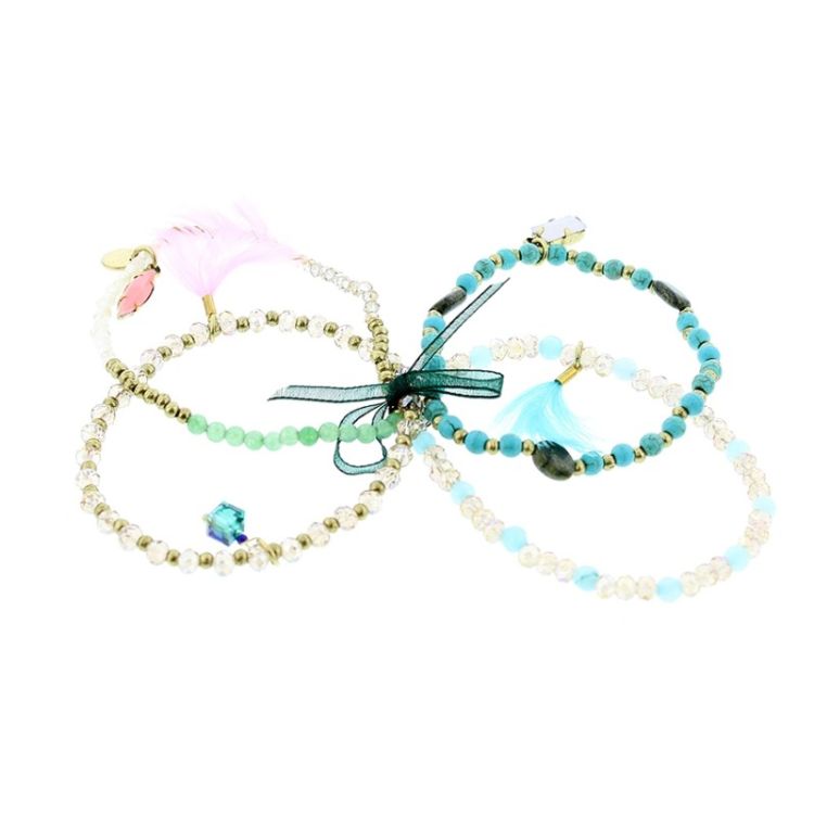 BRACELET 4 STRIPS METAL STONE BEADS 2
