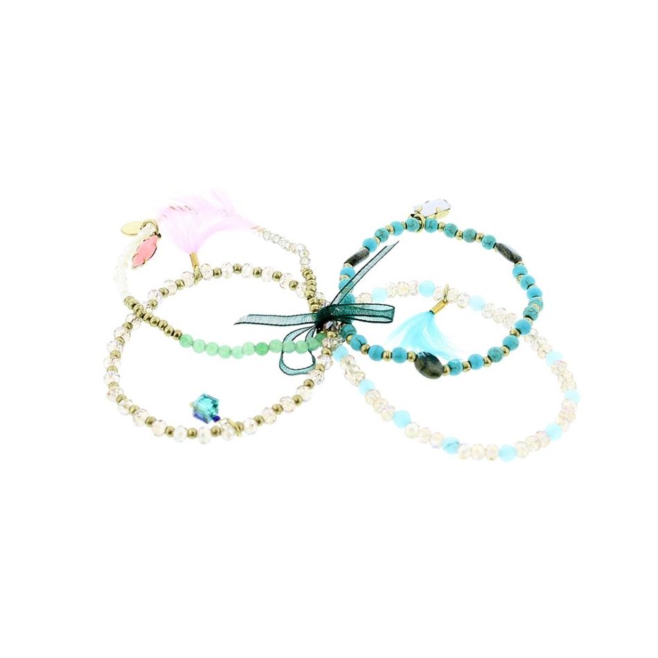 PULSERA 4 TIRAS CUENTAS METAL PIEDRAS