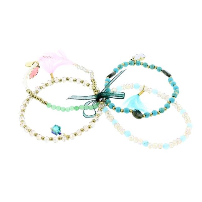 PULSERA 4 TIRAS CUENTAS METAL PIEDRAS