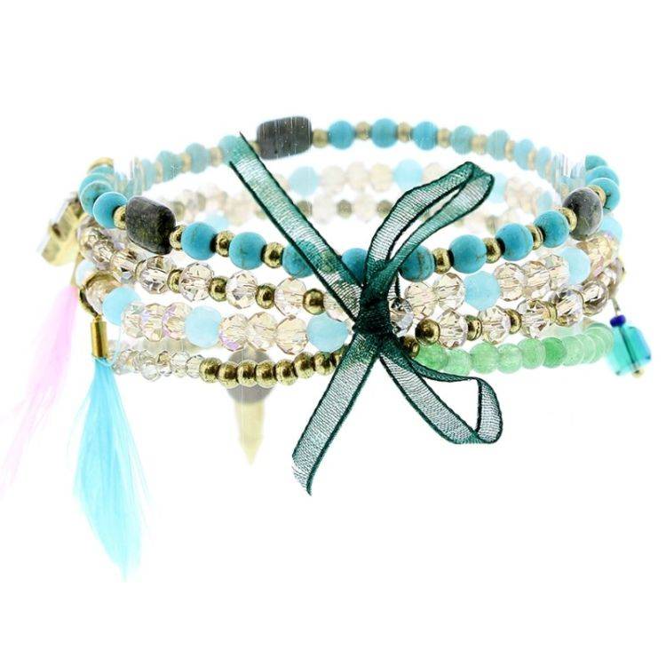 PULSERA 4 TIRAS CUENTAS METAL PIEDRAS