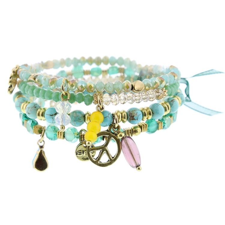 BRACELET 4 STRIPS METAL STONE BEADS