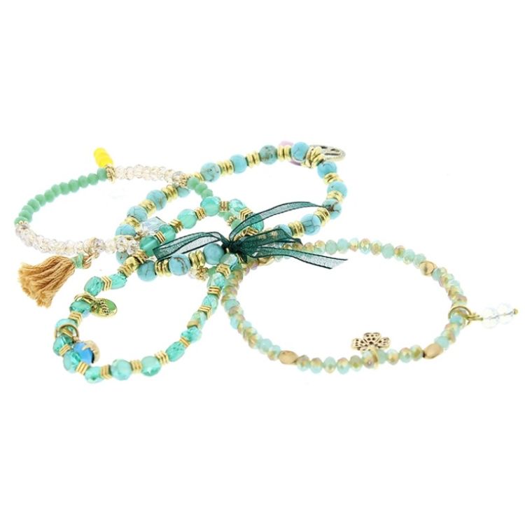 PULSERA 4 TIRAS CUENTAS METAL PIEDRAS 2