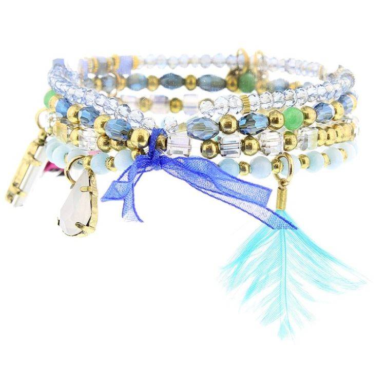 BRACELET 4 STRIPS METAL STONE BEADS