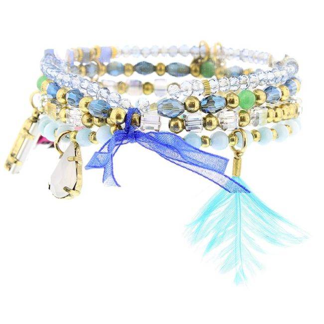 BRACELET 4 STRIPS METAL STONE BEADS