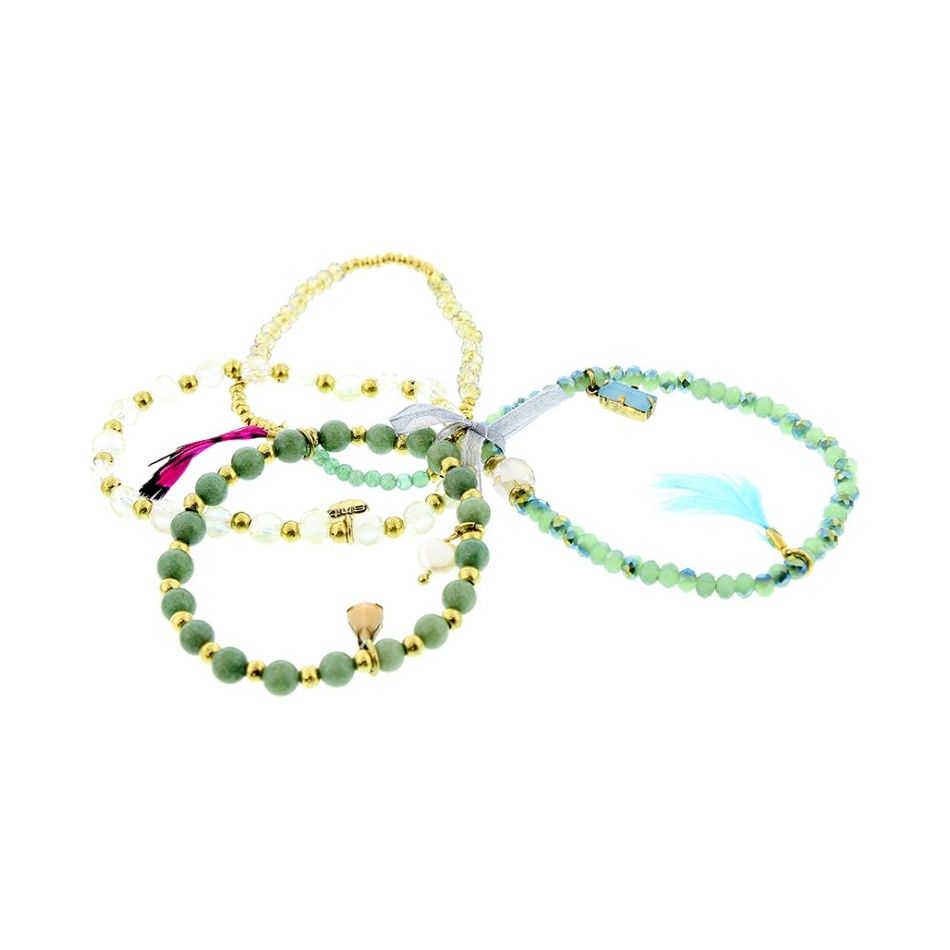 PULSERA 4 TIRAS CUENTAS METAL PIEDRAS