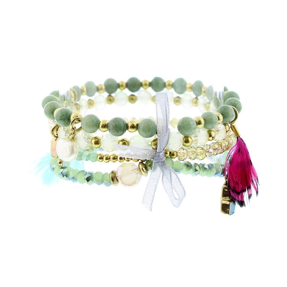 PULSERA 4 TIRAS CUENTAS METAL PIEDRAS