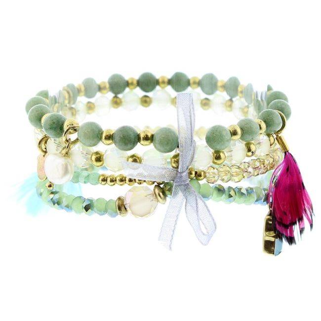 PULSERA 4 TIRAS CUENTAS METAL PIEDRAS