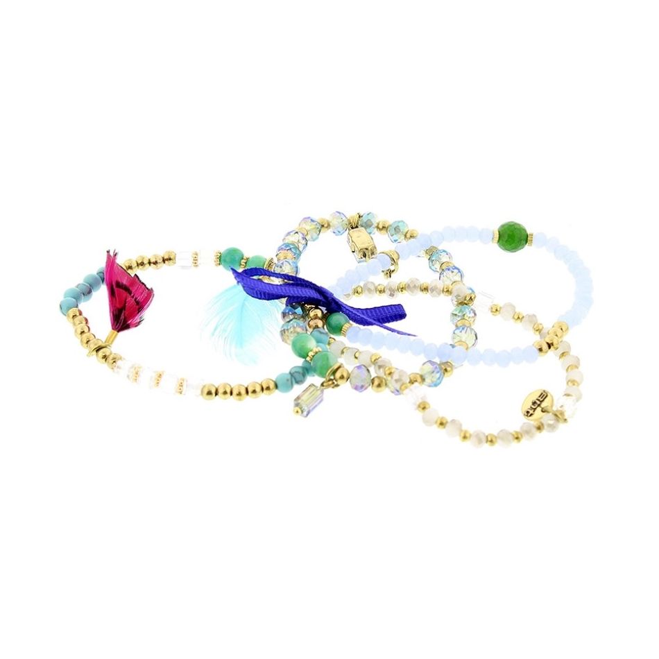 PULSERA 4 TIRAS CUENTAS METAL PIEDRAS