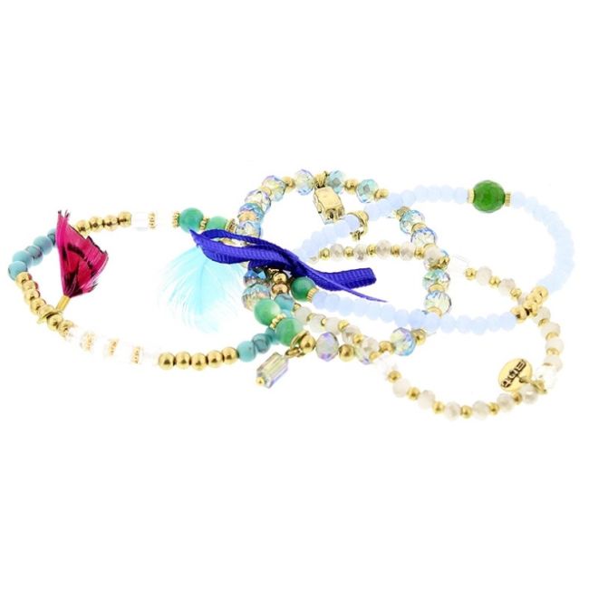 PULSERA 4 TIRAS CUENTAS METAL PIEDRAS