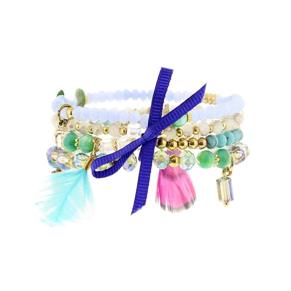 PULSERA 4 TIRAS CUENTAS METAL PIEDRAS